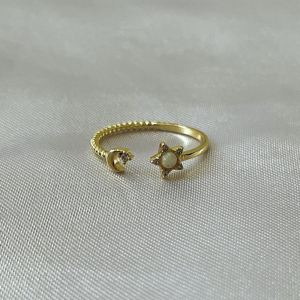 Opal Star & Crescent Moon Ring - Picture 1 of 6
